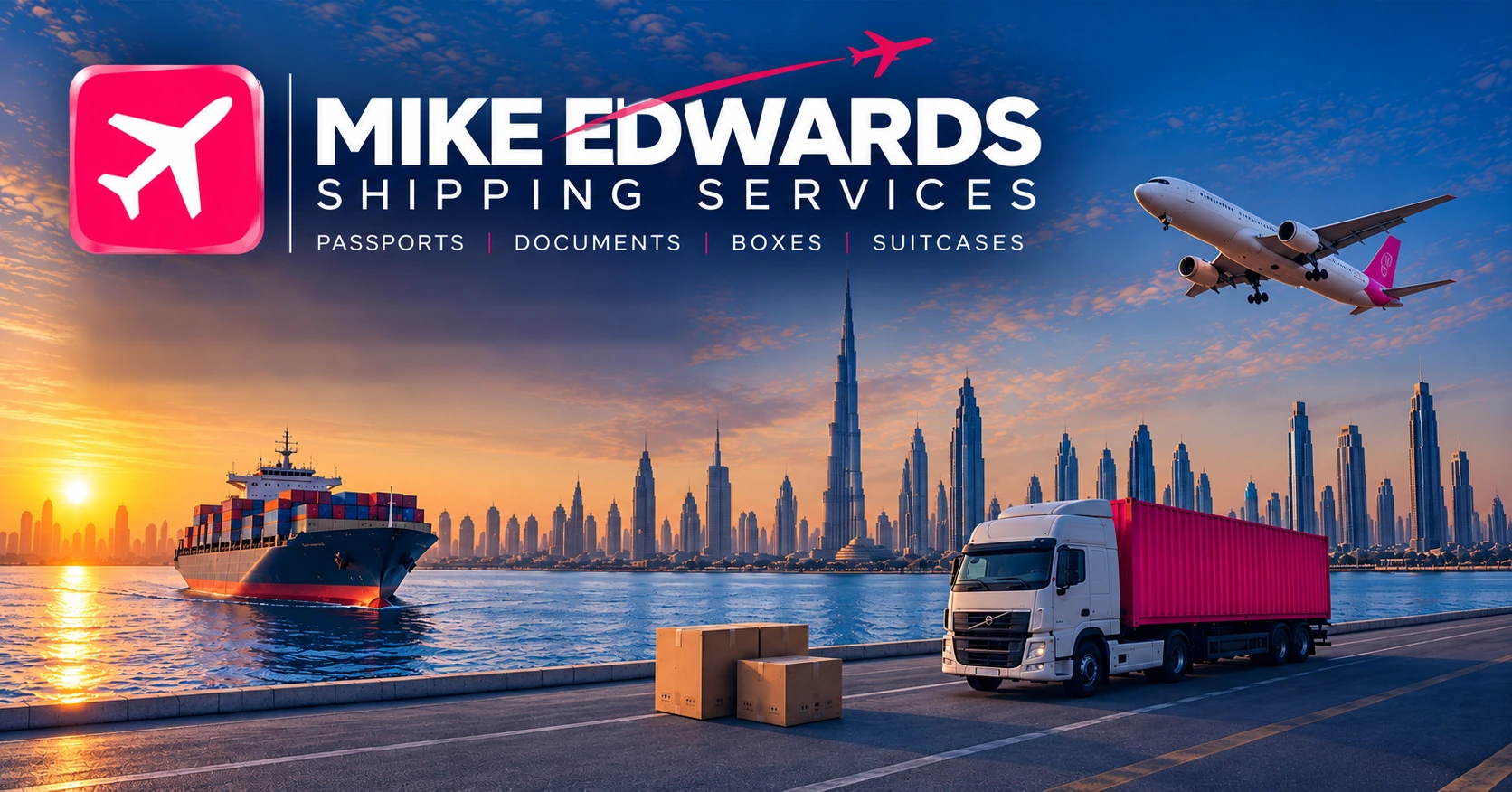 Mike Edwards Shipping Services — passports, documents, boxes and suitcases shipped by air, land and sea from Dubai